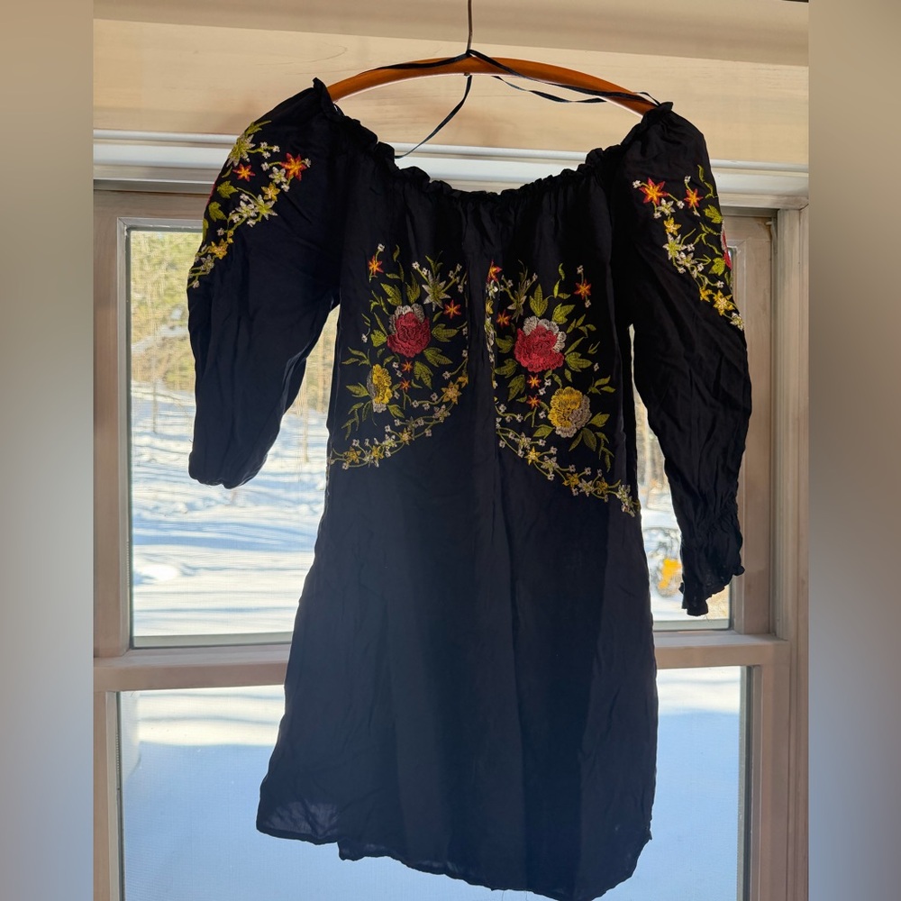 Floral Embroidered Black Dress
